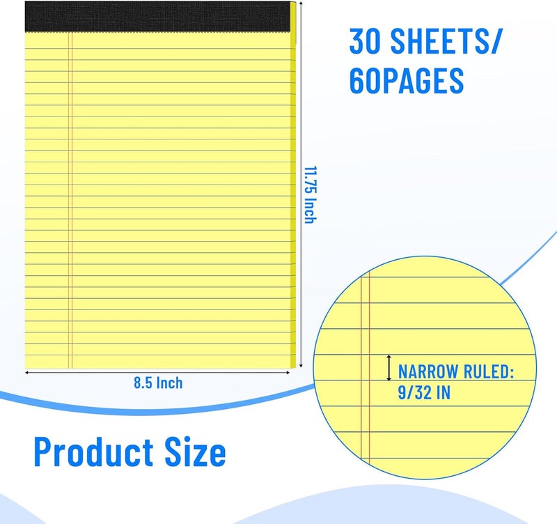 Ciphyfee 6pcs Legal Pads 8.5 x 11, Notepads 8.5 x 11.75 College Ruled Notebook, Writing Pads of Paper, Yellow Note Pads, Memo Pad Papers Perforate Legal Notepads Narrow Ruled Line,30 Sheets/Pack - Image 2